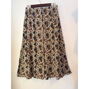 Vintage Center Aisle Midi Skirt A-Line Corduroy Floral Size Large Elastic Waist